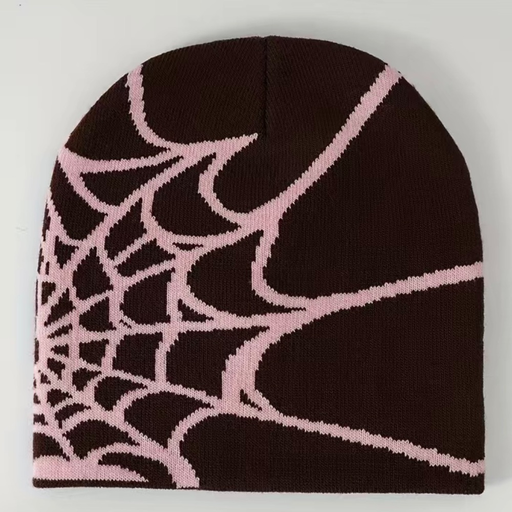 New Set of 2 Spooky Y2K Spiderweb Beanies pink/black grey/black